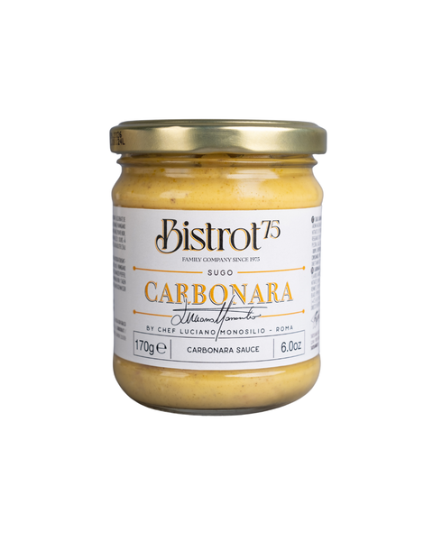 Vaso di Sugo alla Carbonara con ricetta firmata da Luciano Monosilio 