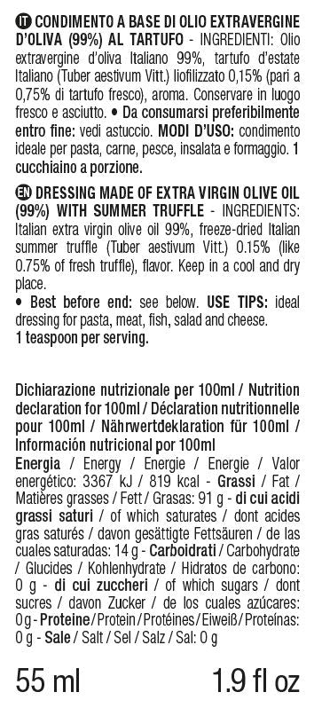 ORO IN CUCINA: Condimento a base di OLIO EXTRAV. d'OLIVA con FETTINE DI TARTUFO NERO ESTIVO (Tuber aestivum Vitt.)