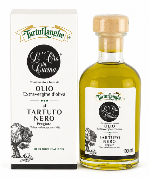ORO IN CUCINA: Conditiment based on EXTRA VIRGIN OLIVE OIL with SLICES OF BLACK TRUFFLE (Tuber melanosporum Vitt.) 100ml