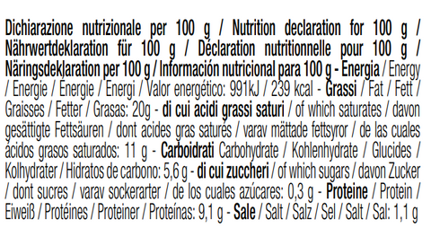 Valori nutrizionali di Truffleggs per 100 g: 991 kJ/239 kcal; grassi 20 g, saturi 11 g; carboidrati 5,6 g, zuccheri 0,3 g; proteine 9,1 g; sale 1,1 g